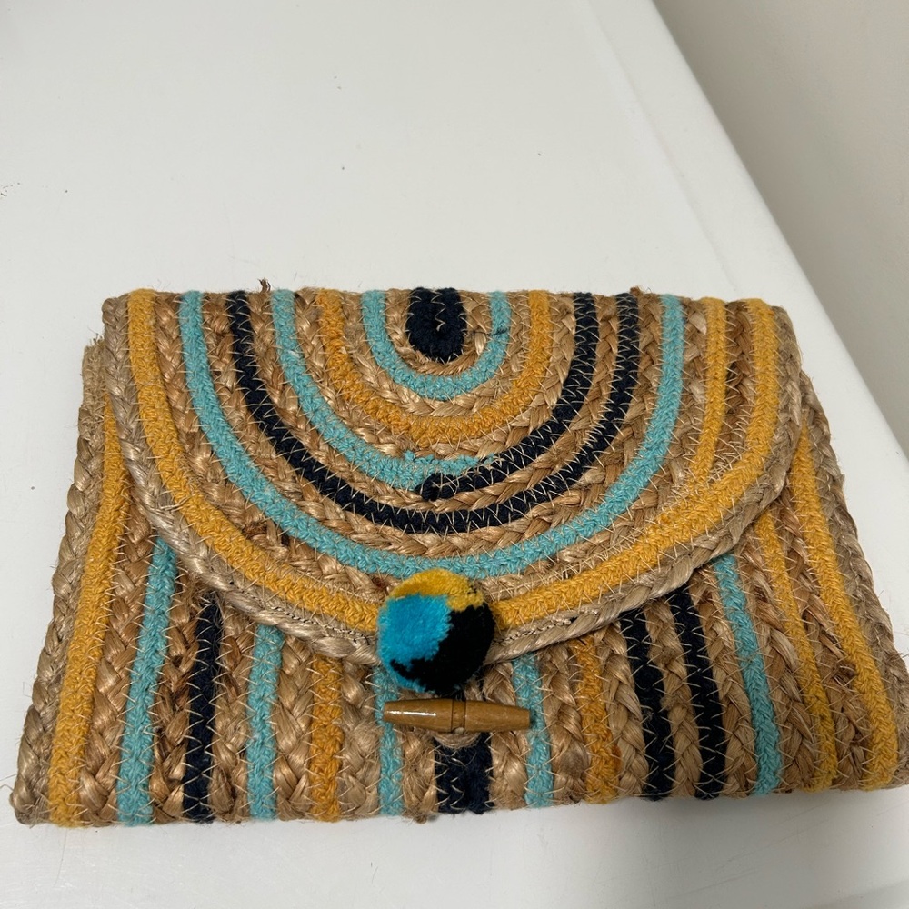 America and Beyond Purse Clutch Multicolor Sunset Woven Jute Boho